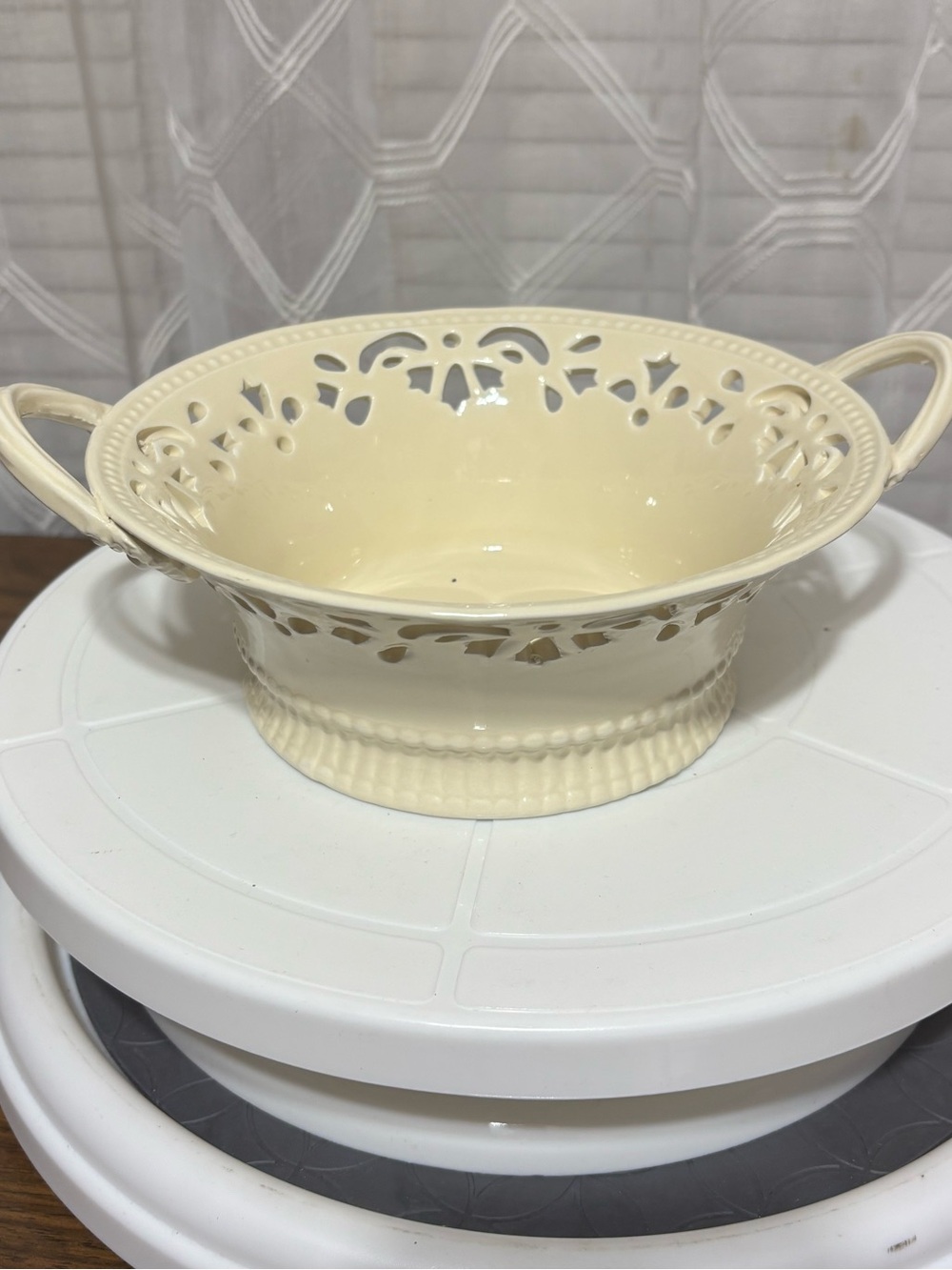 Cream Decorative Ceramic Handled Bowl vintage look I have 2